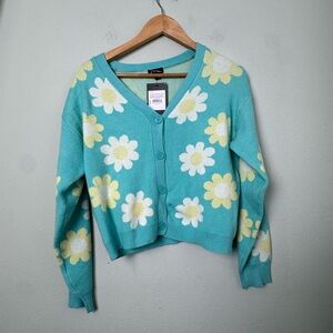 NWT Art Class Daisy Floral Print Blue Cardigan Sweater Button Down XXL 18‎ Girls